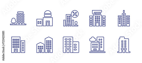 Building line icon set. Editable stroke. Vector illustration. Containing buildings, building, business.