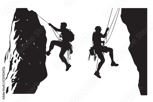 Silhouette of climber on white background. Vector illustration.