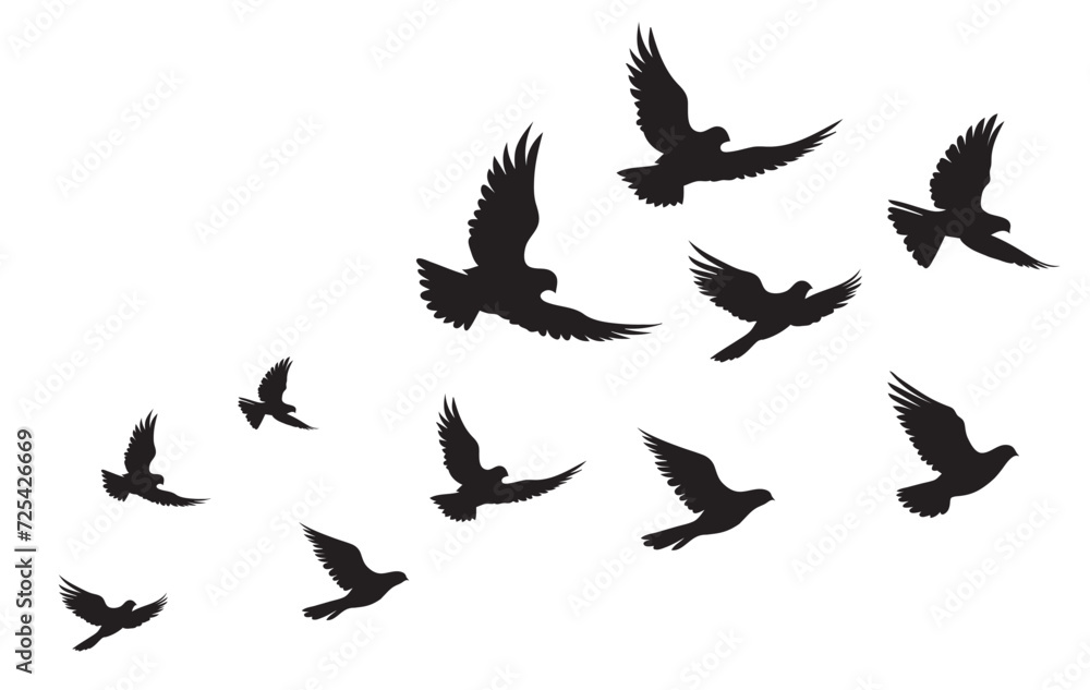 Obraz premium Silhouettes of flying pigeons on white background. Vector illustration.