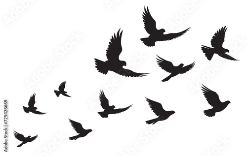 Silhouettes of flying pigeons on white background. Vector illustration.