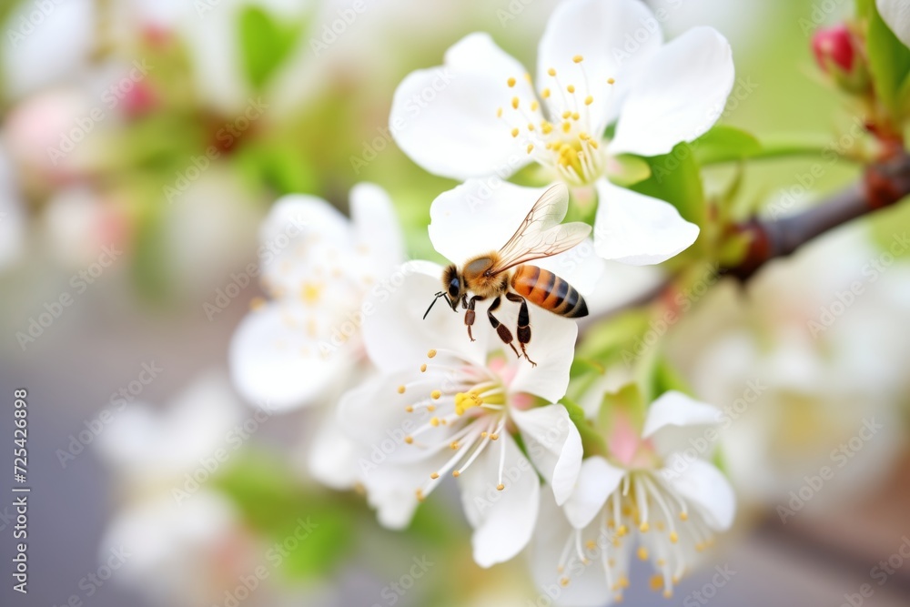 honey bee gathering nectar from blooming apple tree honey bee gathering nectar from blooming apple tree