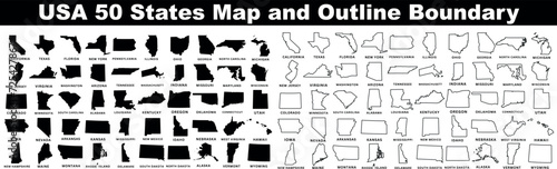 USA 50 States Map, Outline Boundary, educational tool. Clear representation, individual states isolated for easy identification, learning. Perfect for educational materials, travel graphics.
