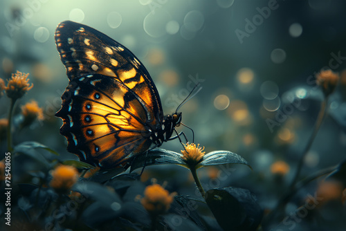 A beautiful Butterfly perched on a flower in a field of flowers