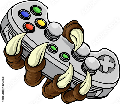 A video gamer game gaming controller claw of an eagle or animal monster hand holding games control sports illustration