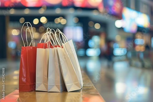 a group of shopping bags on a counter