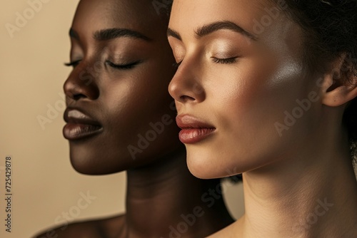 a close up of two women