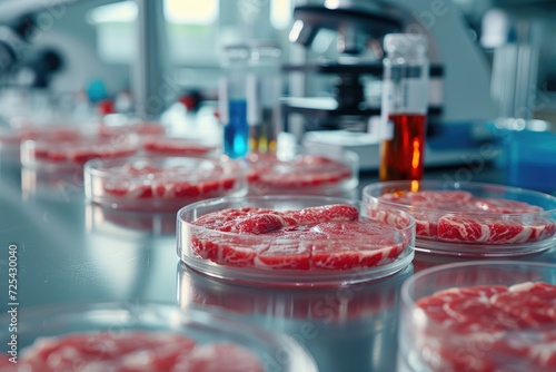 Meat in petri dishes in the laboratory. Technologies for the production of artificial plant-based meat © iloli