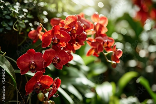a close up of red flowers