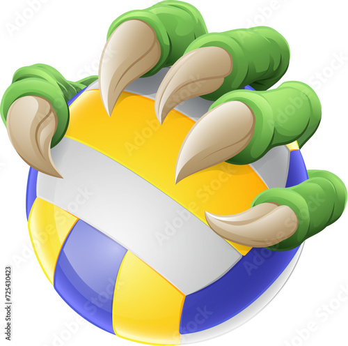 An eagle, dragon or dinosaur monster claw hand holding a volleyball volley ball illustration
