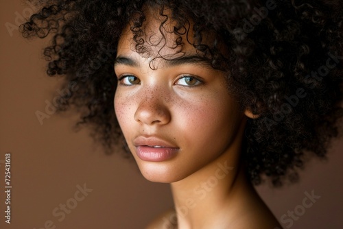 a woman with freckles and curly hair