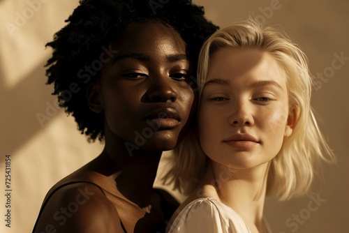a woman with blonde hair and a woman with a white shirt