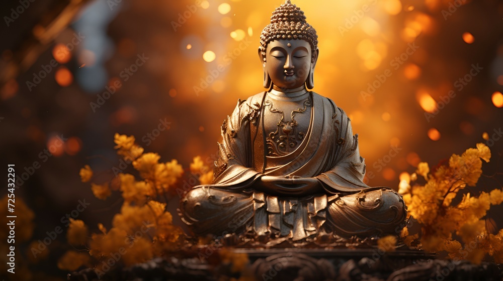 golden buddha statue on lighted background 