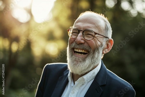 a man with a beard laughing