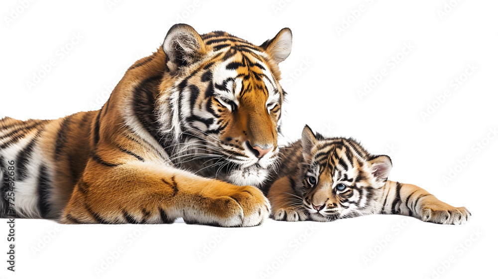 Mother Tiger and Baby Tiger Laying Down Together