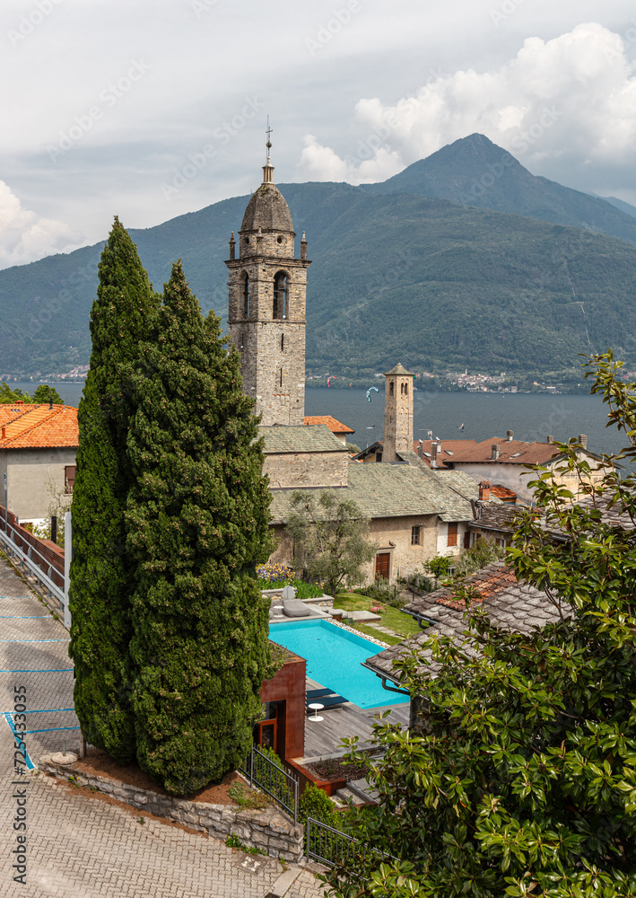 Urban view with San Vito church, in Cremia, Province of Como in Lombardy, Italy.