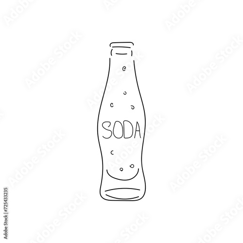 Soda in a bottle, carbonated soft drink doodle. Suitable for a restaurant or cafe drink menu. Vector illustration isolated on white background, eps 10.