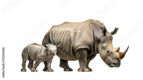 Adult Rhino and Baby Rhino Standing Side by Side