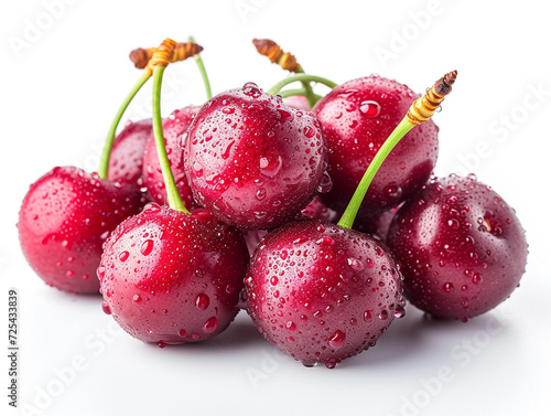Fresh cherries isolated on a white background in minimalist style. 