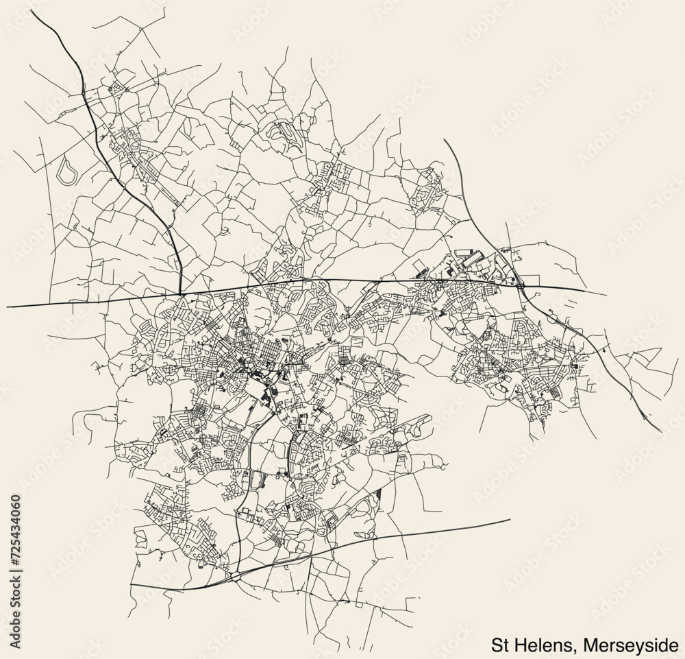 Street roads map of the METROPOLITAN BOROUGH OF ST HELENS, MERSEYSIDE