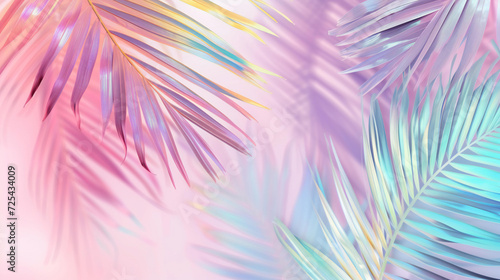 Wallpaper Mural Minimal surrealism background with palm leaves in pastel holographic colors with gradient. Torontodigital.ca