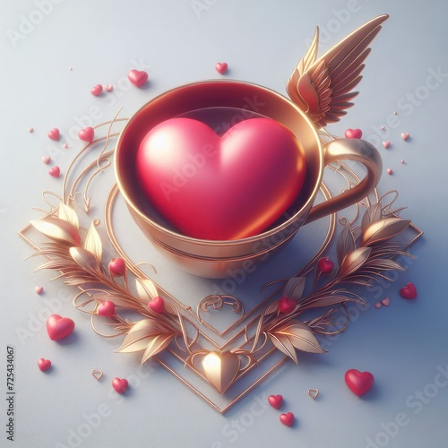 Winged Heart Candle and Ribbon - Romantic Valentine's Day Illustration in Pink and Red for Love and Celebration