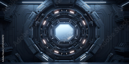 Abstract in futuristic interior of spaceship with power technology, Scifi futuristic background

