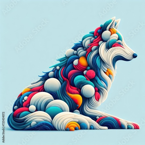 a wolf Colorful on blue Background art Decor in a Symbolic Fusion of Cultures and Festive Spirit