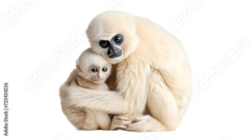 White Monkey Holding a Baby in Its Arms