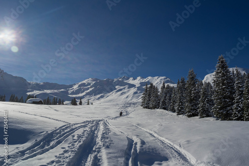 landscape in jaufental in southtyrol climbing flecknerspitze during winter