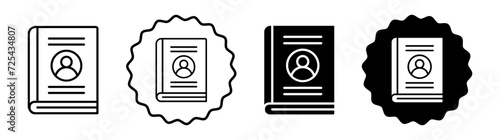 Biography set in black and white color. Biography simple flat icon vector