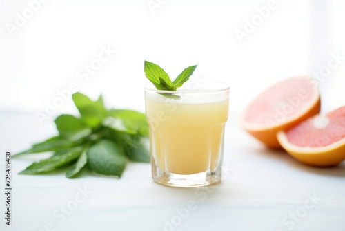 spearmint infused grapefruit juice and fresh spearmint leaves