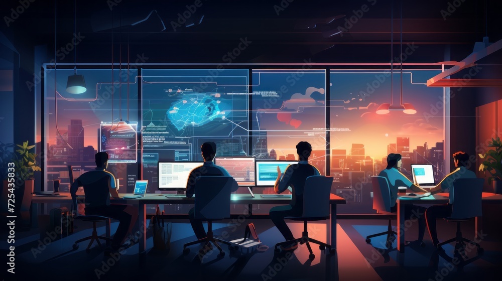 Collaborative success: business professionals working on project presentation in stylish office setting - business and finance concept Collaborative success: business professionals working on project presentation in stylish office setting - business and finance concept