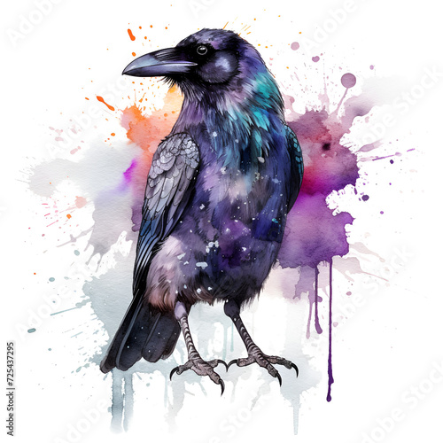 Crow Bird Watercolor Clipart, Beautiful Watercoloured Design for your Project photo