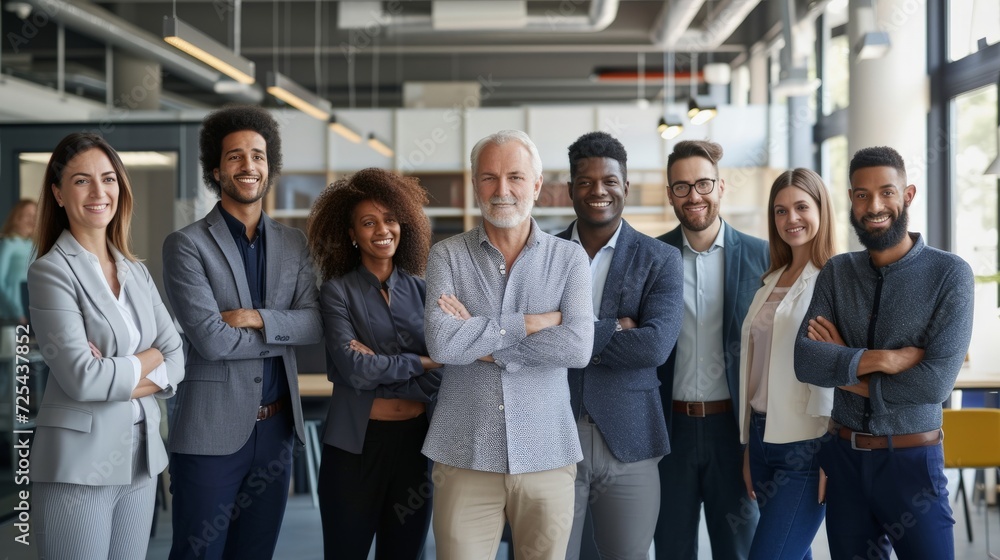 Portrait of successful group of business people at modern office looking at camera. Portrait of happy businessmen and satisfied businesswomen standing as a team. Multiethnic group of people smiling. Portrait of successful group of business people at modern office looking at camera. Portrait of happy businessmen and satisfied businesswomen standing as a team. Multiethnic group of people smiling.