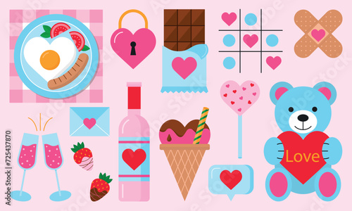 Happy Valentine's Day vector illustration stickers collection set