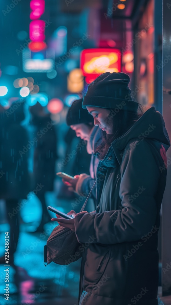 women using smartphone in the city, urban modern interconnectivity lifestyle