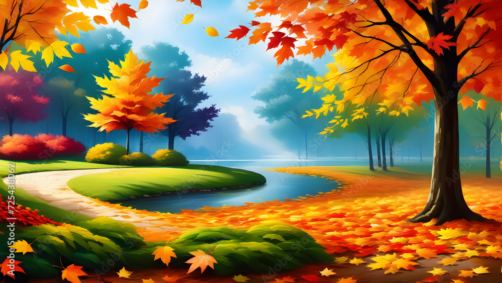 art beautiful autumn landscape with colorful foliage in the park falling leaves natural 