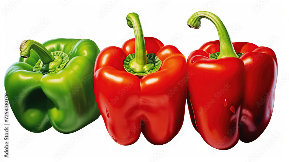Vibrant Green and Red Bell Peppers Displayed Side by Side, Illustrating