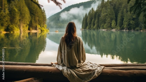 Woman meditating on the lake © Michael