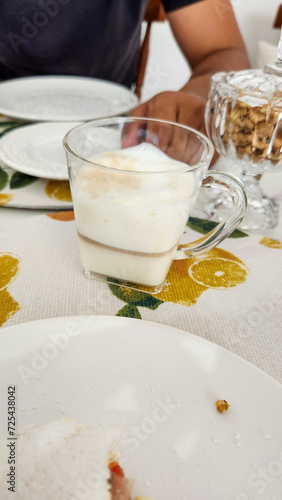 breakfast with tapioca and coffee with milk