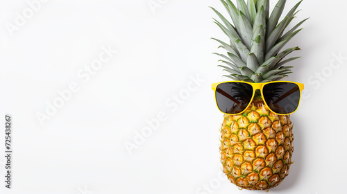 A Cool Pineapple Wearing Yellow Sunglasses, Representing Summer Vibes and Tropical Relaxation on a White Background.
