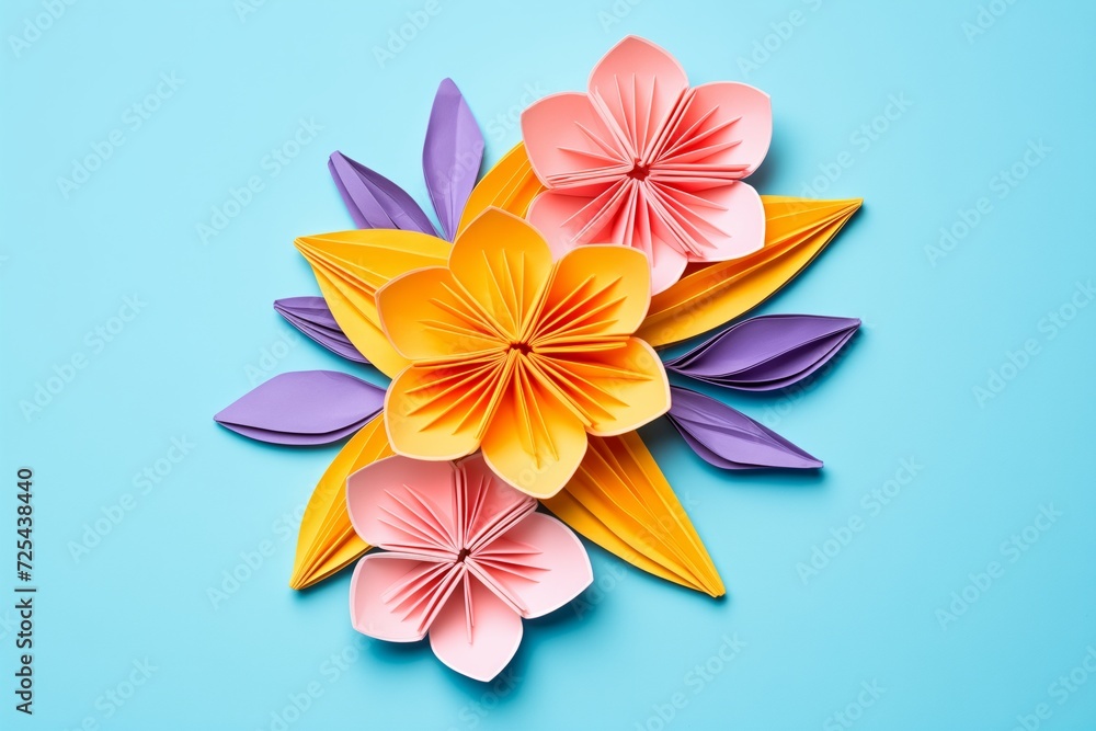 Fototapeta premium a paper flower made using an origami pattern on a pink background