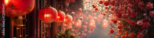 Lunar new year celebration vivid lanterns adorn traditional alley