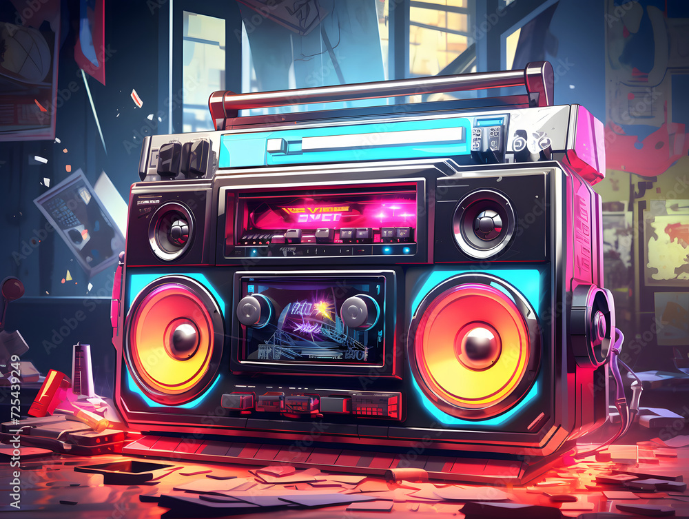 Fototapeta premium animation vintage retro 1970's boombox by joseph kawazu