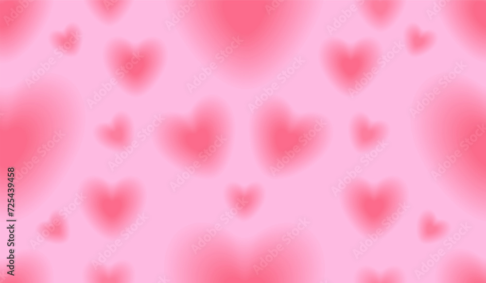 Pink background y2k. Pink banner with blurred red hearts. Cute romantic poster