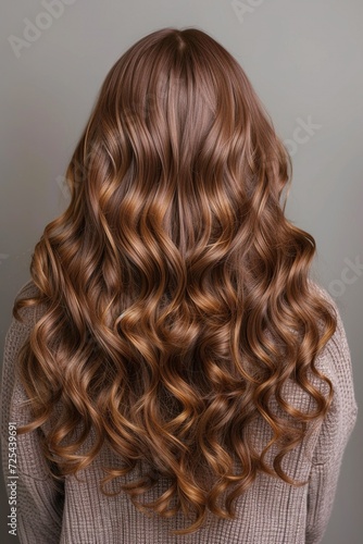 Back view of a girl with beautiful wavy brown hair.