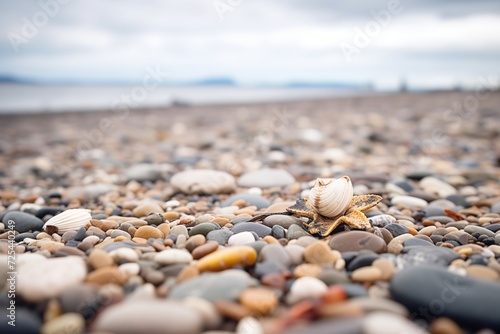 pebbles and rocks on an empty beach during low tide