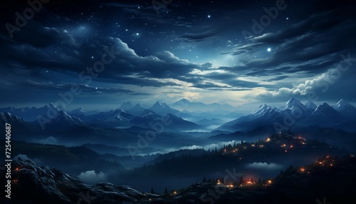 Clouds Over the Mountains in the Night