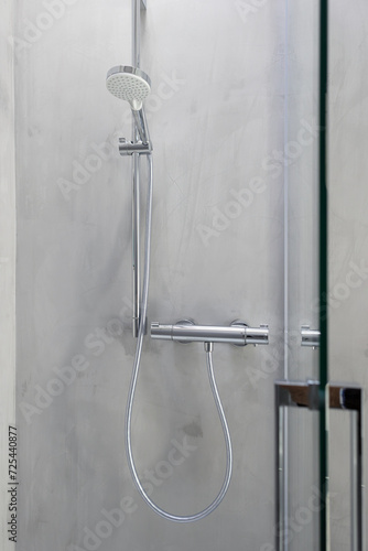 Shower head and temperature control of a modern bathroom