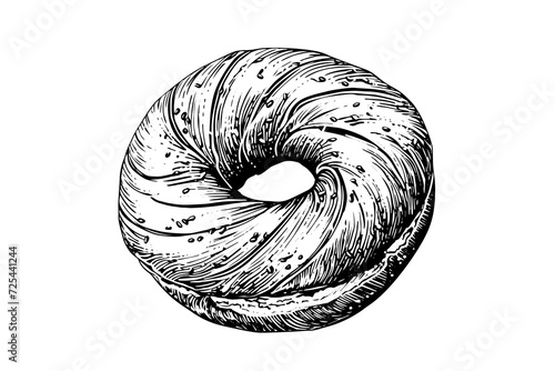 Bagel sketch in american style. Hand drawn vector illustration in engraved style.. photo